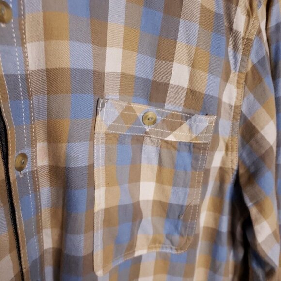 Sean Jean Mens Tailored Fit Plaid Blue Tan Flannel 2XL - Picture 3 of 6